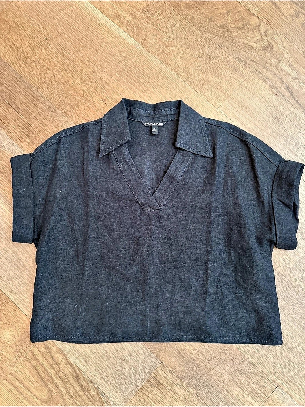 Banana Republic Linen Blend Short Sleeve Top in Black Size Small